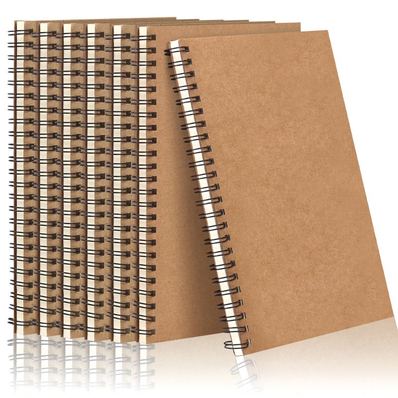 LABUK 7 Pack Blank Spiral Notebook, A5 Unlined Notebook, 100 Pages Journal Sketch Books 8.3"x 5.5" Soft Cover Kraft Diary Planner, 50 Sheets for School Travel Office (Brown) - Image 1